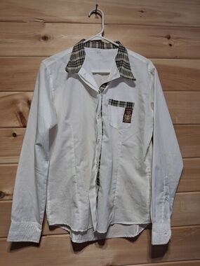 Women's "Baker Blanket" White Button-Down Shirt with Baker Plaid Trim